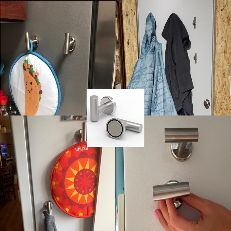 Magnetic Hooks Coat Magnet Hooks for Hanging,Magnetic Hooks Heavy Duty with Rare Earth Neodymium for Pot Holder,Grill,Refrigerator,Home,Kitchen,Workplace or Office.Pack of 2,Silver Silver 2pcs 1.78in