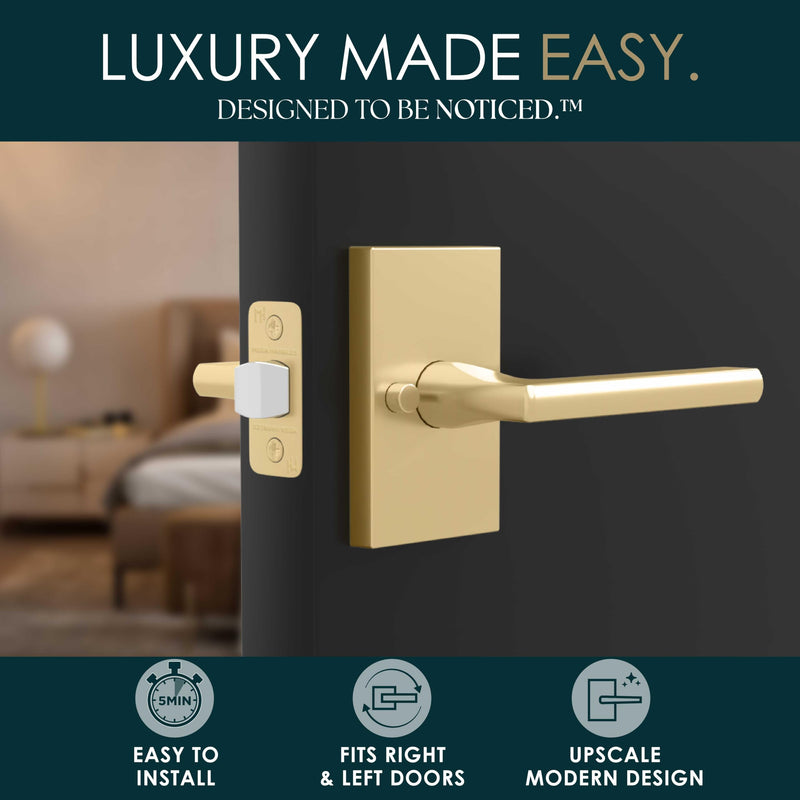 Mega Handles Glamor Privacy, Lever & Lock Door Handle Set for Hallway, Closet and Bathroom, Keyless Lock, Heavy Duty Door Levers, Fits All Standard Door Sizes, Screws Included - Satin Brass (1 Pack) 1 Pack