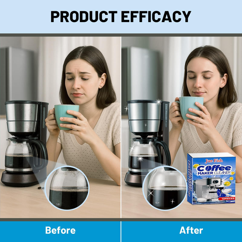 Coffee Machine Cleaner Descaler Tablets - 12 Count, Descaling & Deodorizing for All Coffee Makers, Deep Cleans, Non-Toxic