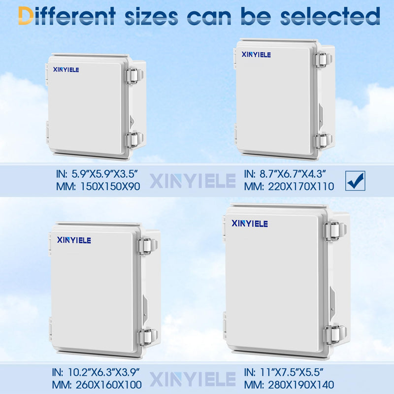Waterproof Outdoor Project ABS Plastic Junction Box IP67 Weatherproof Dustproof Enclosure with Hinged Cover, Mounting Plate,Wall Brackets for Power Project (8.7"X6.7"X4.5") 8.7"X6.7"X4.5" Grey Cover