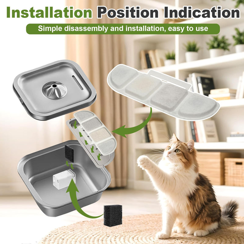 16 Pack Cat Water Fountain Filters Compatible with Pawtners WF008A, 4L/135oz Fountain, Long-Lasting Supply with 4-Layer Filtration, Activated Carbon, Ion Exchange Resin, Maifan Stone & Nonwoven Fabric 16 Filters + 16 Sponges | Value Pack