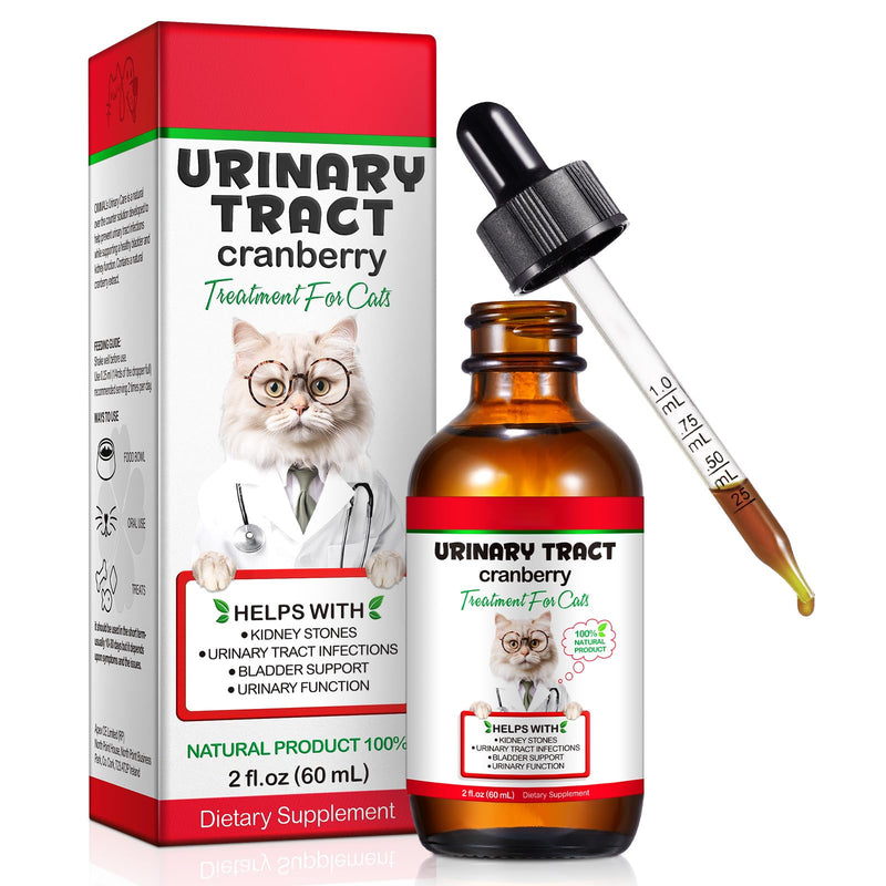 Cat Urinary Tract Health Drops - Natural UTI Treatment for Cats with Cranberry, Supports Bladder, Kidney Stone & Bladder Function, Helps with Frequent Urination & Incontinence