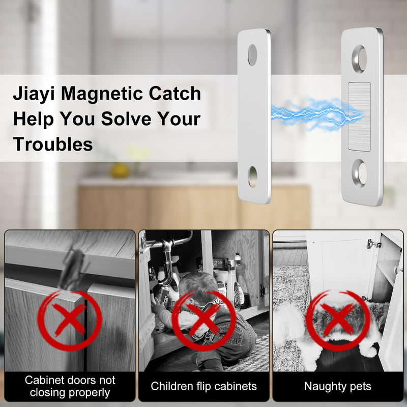 Cabinet Door Magnets Jiayi 20 Pack Ultra Thin Cabinet Magnetic Catch Stick On Magnetic Drawer Closure Drawer Magnets for Kitchen Cabinet Closet Door Magnetic Latch Sliding Door Magnet Cupboard Closer Silver