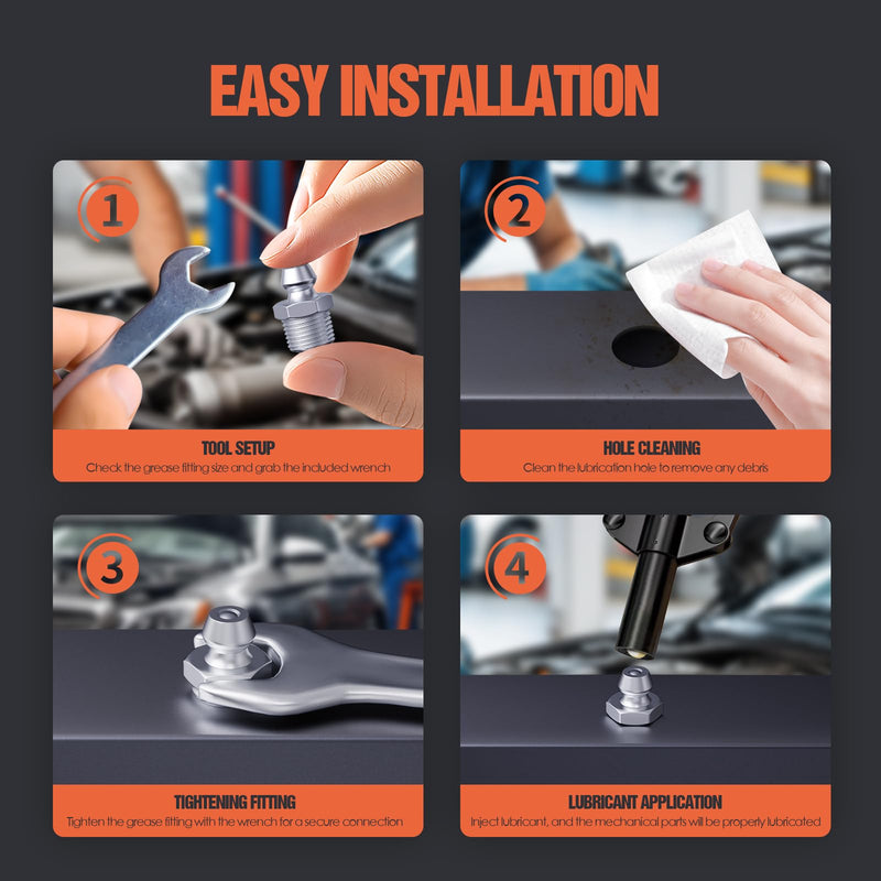 1/4"-28 Zerk Grease Fittings, SAE Grease Nipples with Straight, Grease Fittings Kit with Wrench for Quick Installation – Ideal for Automotive, Agricultural & Industrial Machinery (100pcs) 1/4"-28-St.(100pcs)