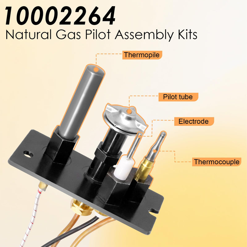 10002264 Natural Gas Pilot Assembly Kits For Majestic, Temco, HHT, Vermont Castings, Monessen Gas Stove & Fireplaces, SRV10002264 3-Way Pilot Assembly with Thermocouple Thermopile Replacement Parts 10002264 Natural Gas