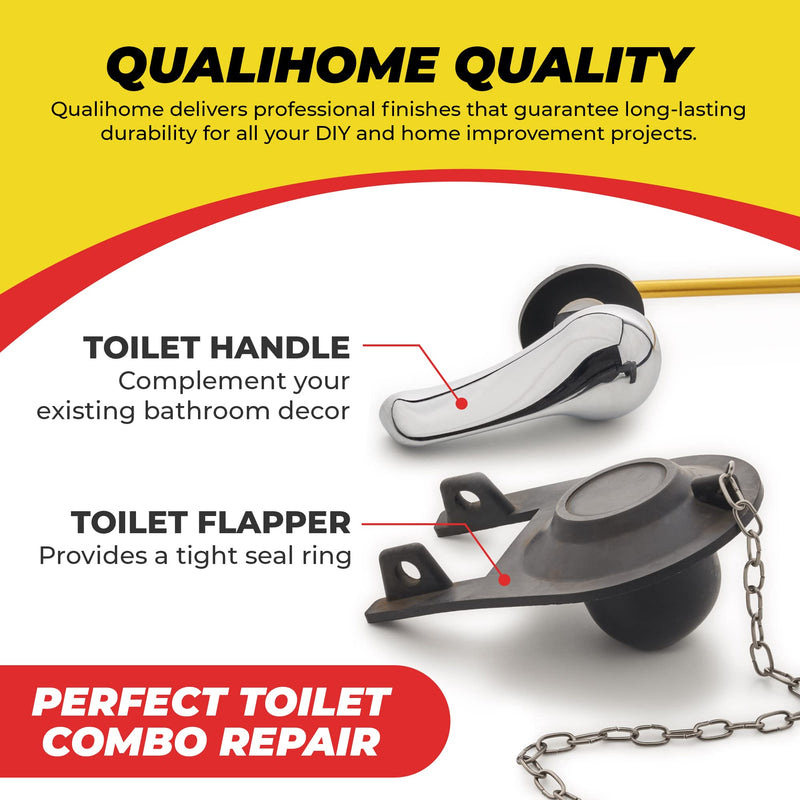 Qualihome Front Mount Chrome Toilet Handle Replacement Kit with 2 Inch Universal Toilet Flapper Replacement Kit and Stainless Steel Toilet Flapper Chain