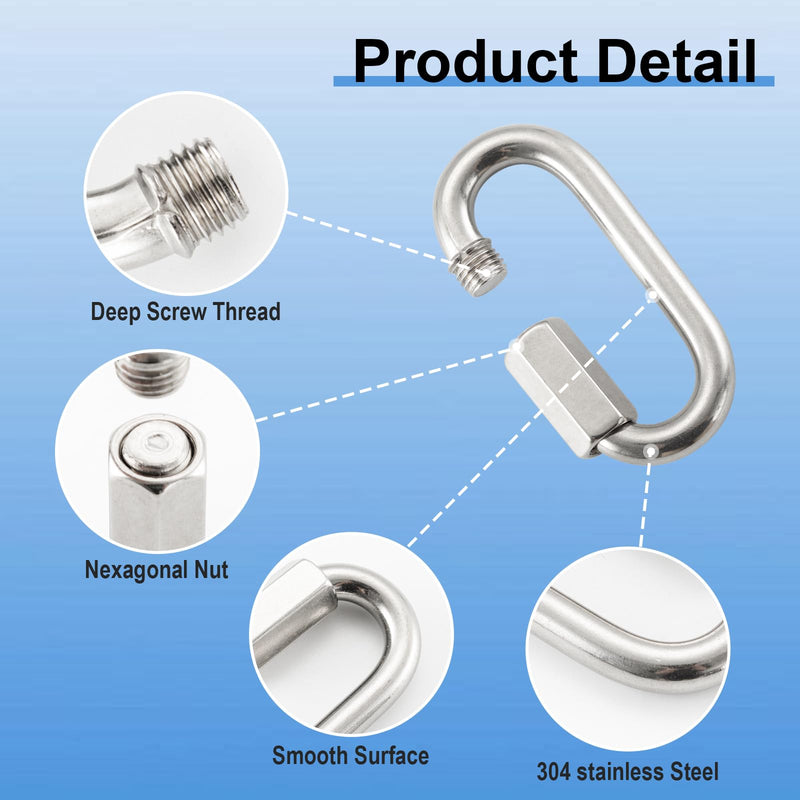 HOME MASTER HARDWARE 5/16" Quick Chain Link,Stainless Steel Chain Quick Link,Small Locking Carabiner Links Threaded,Chain Connector,5 Pack