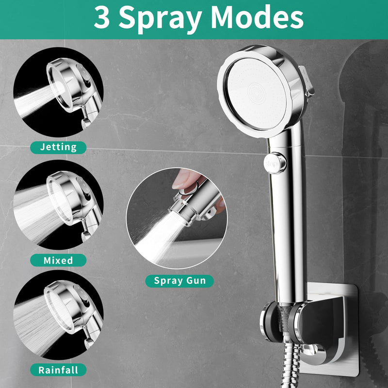 Sink Hose Sprayer Attachment for Faucet, 3 Mode Shower Head Attaches to Tub Faucet with 5 Adapters, High Pressure Shower Head for Bathtub Faucet, Handheld Shower Head with Filter (Chrome) Chrome