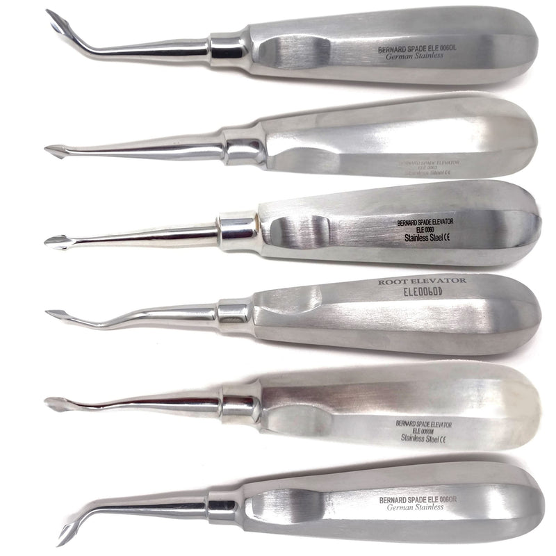 Set of 6 Premium Grade Dental Tooth Surgery Bernard Spade Concave Curved Root Tip Elevators, Stainless Steel Dental Instrument …