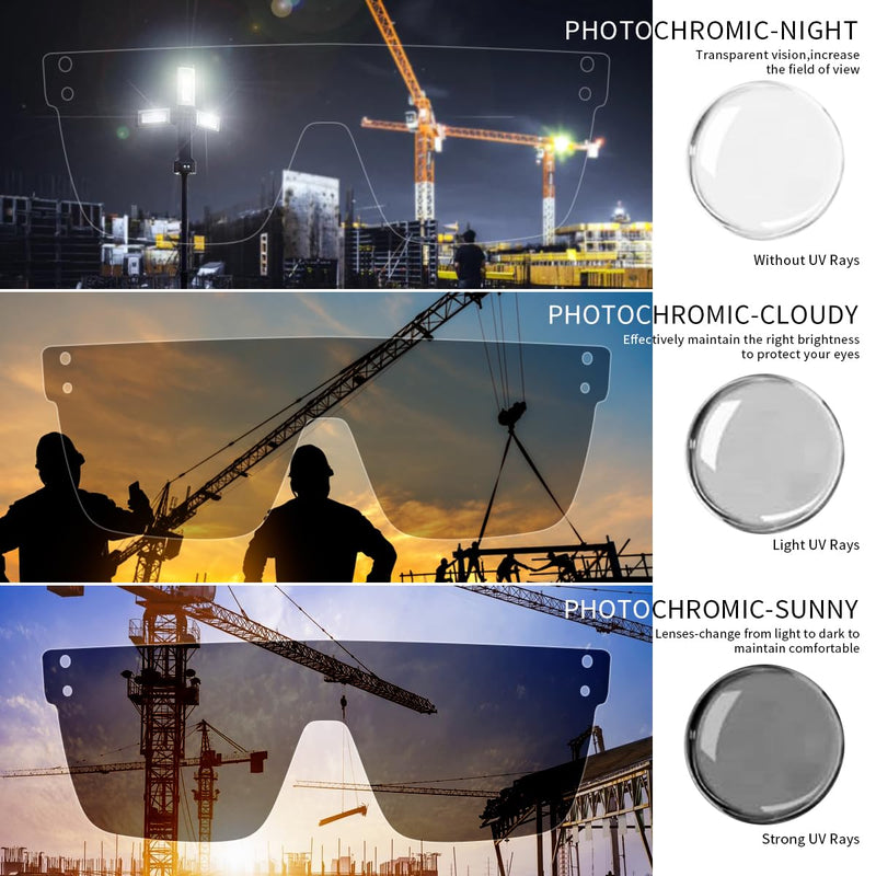 Photochromic Anti Bluelight UV400 Auto-Darkening Clear to Smoke Lens Transitional ANSI Z87.1 Safety SunglassesGlasses Clear (Grey Shield)