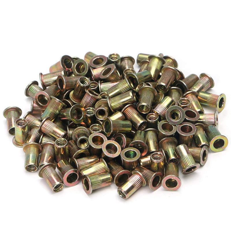 100pcs Carbon Steel SAE Rivet Nuts 1/4-20 Threaded Rivet Insert Nutsert Rivnuts Kit 1/4"-20