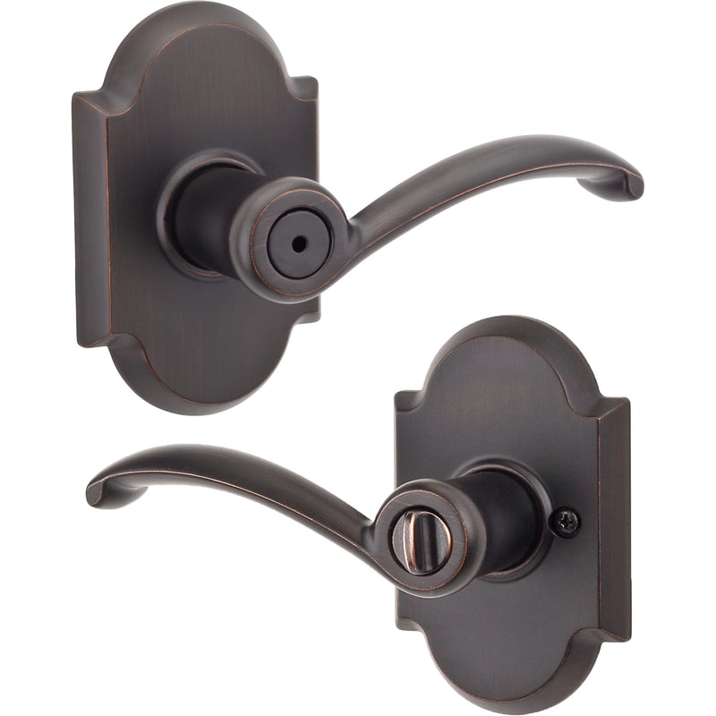 Kwikset Austin Interior Privacy Door Handle with Lock, Door Lever For Bathroom and Bedroom, Venetian Bronze Reversible Keyless Turn Lock, with Microban Protection