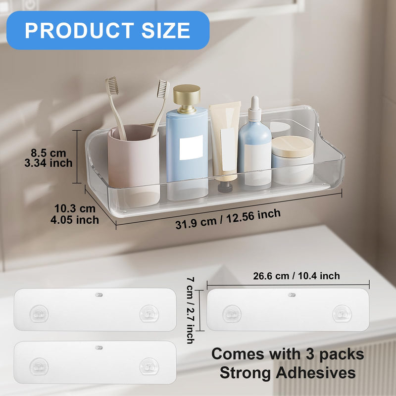 2pc Plastic Wall Mount Organizer, Adhesive Shelf, Bathroom Wall Organizers, Adhesive Bathroom Shelves, No Drilling Hang Walls, with Self Adhesive Tape, for Bathroom, Kitchen Clear