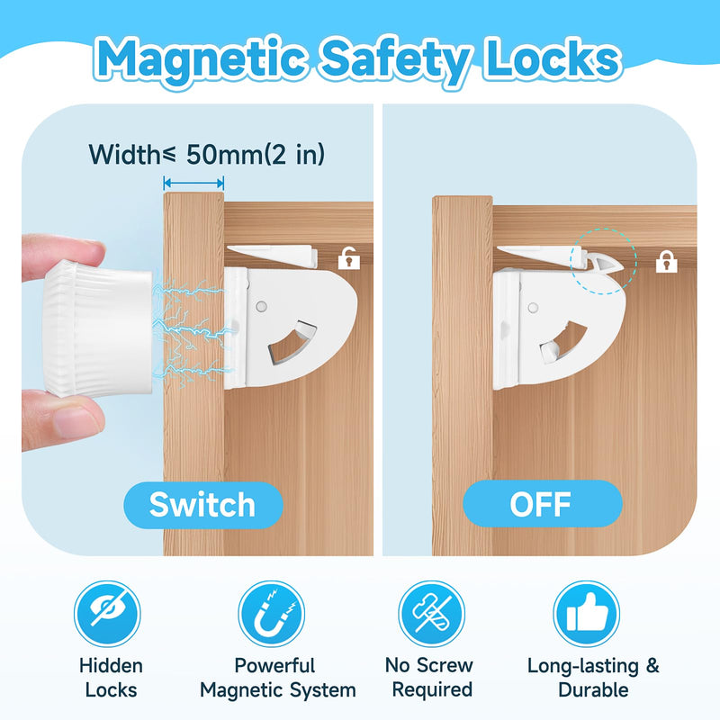 10 Pack Magnetic Cabinet Locks for Child Safety, Drawer Locks Baby Proofing, Magnetic Door Safety Locks for Cabinets and Drawers, Easy Installation No Tools Required (10 Pack and 2 Keys) 10