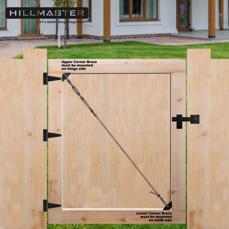 Durable Anti Sag Gate Kit for Wooden Fence, Anti-Sag Gate Support Cable Kit in Zinc, Anti-Sagging Fence Gate Kit Steel Gate Hardware, Wood Door Repair Kit for Outdoor, Gate Frame Kit Black 1 Pack