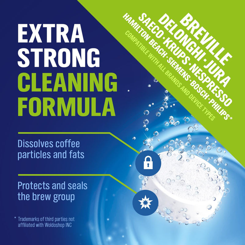 WoldoClean Espresso Machine Cleaning Tablets 40x 2g - Universal Backflush Tablets for Breville Barista Express, Jura, Gaggia, DeLonghi & Phillips, Removes Coffee Oils & Grease Residue Unscented 40 Count (Pack of 1)