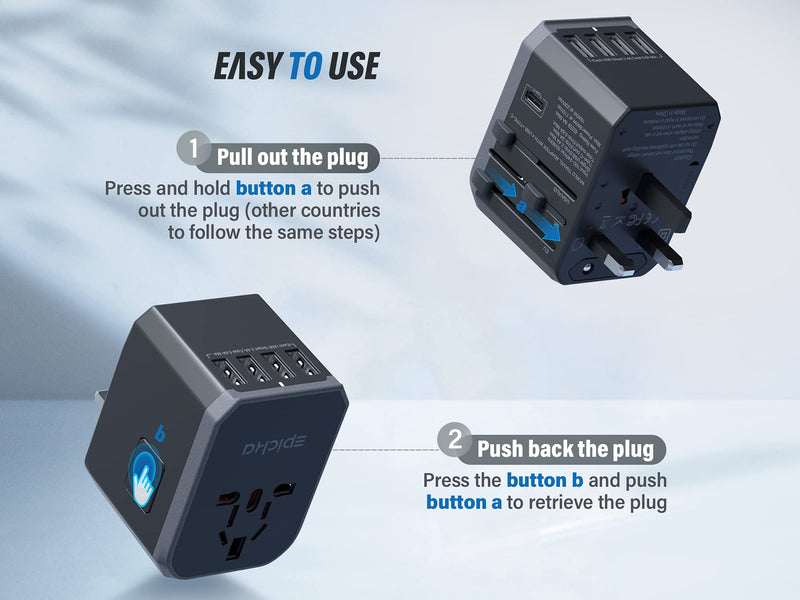 EPICKA Universal Travel Adapter One International Wall Charger AC Plug Adaptor with 5.6A Smart Power and 3.0A USB Type-C for USA EU UK AUS (TA-105, Grey) 1