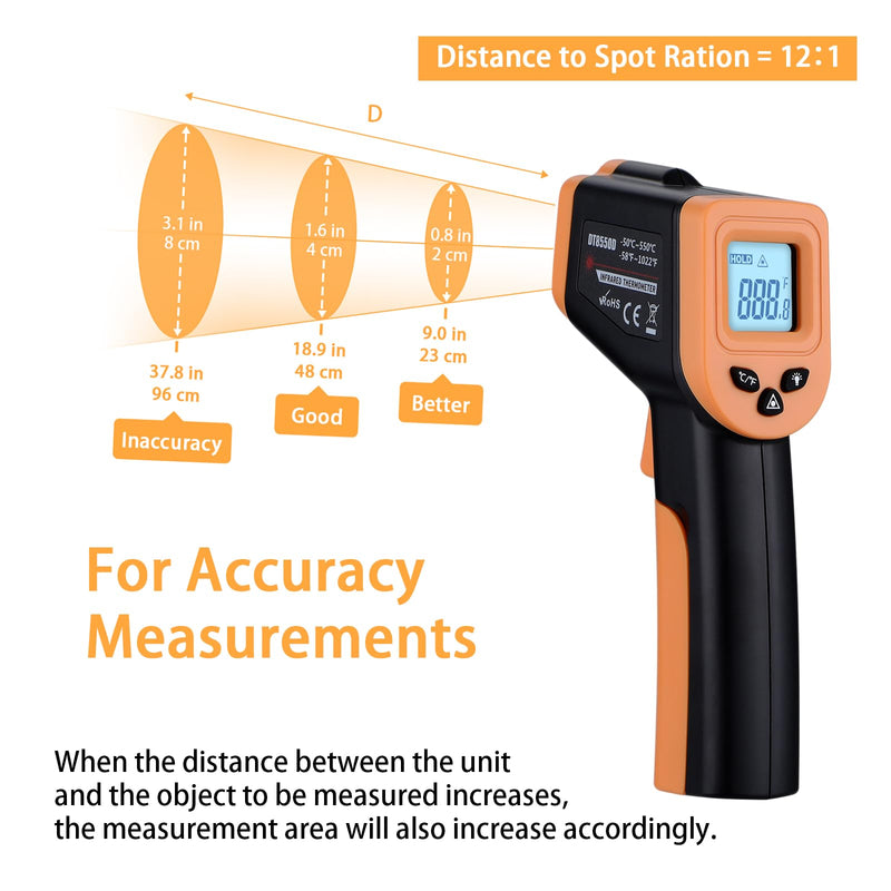 OnniOne Infrared Thermometer Temperature Gun -58℉~1022℉, Digital Laser Thermometer Gun for Cooking Blackstone Pizza Oven Griddle, IR Thermometer with Carrying Storage Case, Backlit (NOT for Human)