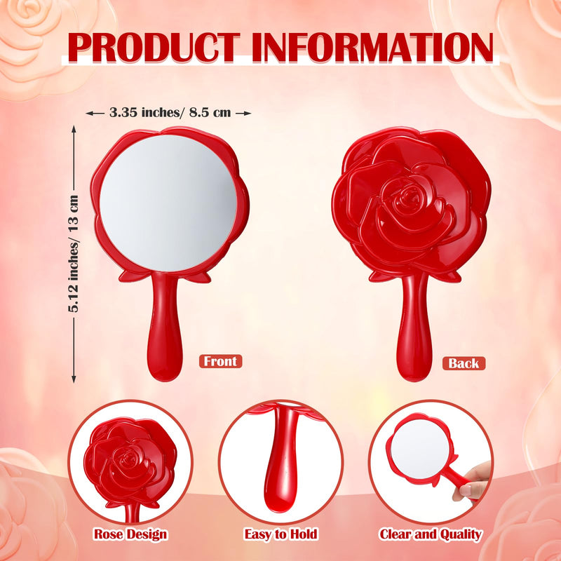Sintuff 24 Set Rose Compact Mirrors Bulk Quinceanera Wedding Party Favors for Guests Rose Design Compact Mirrors Thank You Cards with White Organza Bags for 15 Birthday Wedding Party Favors(Red) Red