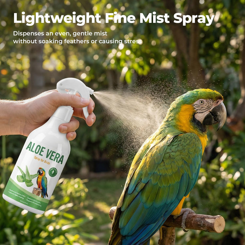 Aloe Vera Spray Bird, Bird Bath Mist for Parrots, Cockatiels, Conures & Finches, Helps Ease Dry Itchy Skin, Moisturizes Feathers, Supports Molting Comfort, Odor-Free, 8.5 fl oz (251 mL)