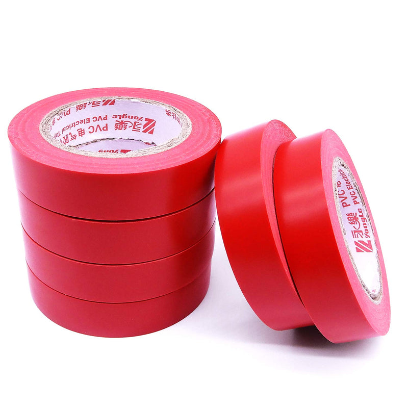 Viaky 6 Pack Electrical Tape Each Roll 0.6" x 50' High End Industrial Grade - Rated to 176 Degrees & 600 Volts - Vinyl Insulating Backing - Perfect for Electric Wiring Projects (red) 6 red