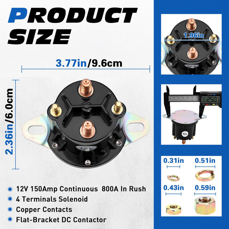12V 150A Starter Solenoid Relay for Trombetta 684-1221-012 Western Snow Plow 56131K 56134 25634 Fisher 5794 5794K-1 Boss HYD01633 Buyers 16160410 1306317 Powerseal DC Contactor Continuous 4 Terminals