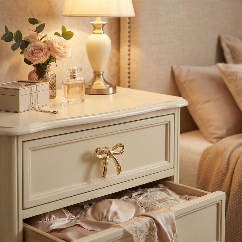 Gold Bow Cabinet Knobs, Zinc Alloy Decorative Drawer Pulls, Elegant Handle 6 Piece Set 6 Pack