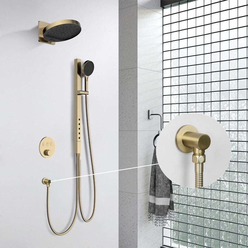 Wall Supply Elbow with Flange,Brass Round Wall Mount Shower Hose Connector,Drop Ell Wall-mounted Union Water Outlet for Handheld Shower Handshower,Brushed Gold,8Z4MK Brushed Gold
