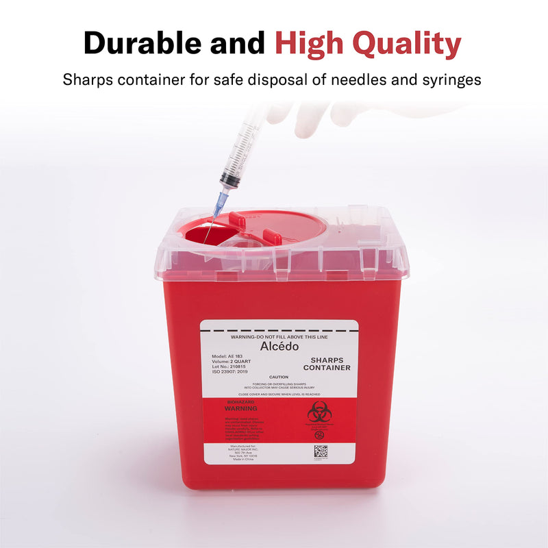 Alcedo Sharps Container for Home and Professional Use 2 Quart (3-Pack), Biohazard Needle and Syringe Disposal, Medical Grade 3