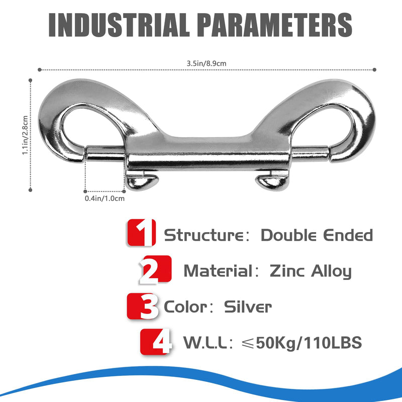 4 PCS Double Ended Snaps, 3.5 Inch Zinc Alloy Trigger Metal Clip, Silver Double Ended Snap Hooks for Pet Dog Leash, Water Bucket Hooks, Key Holder, Carabiner, Home, Farm, Other Indoor and Outdoor. 4