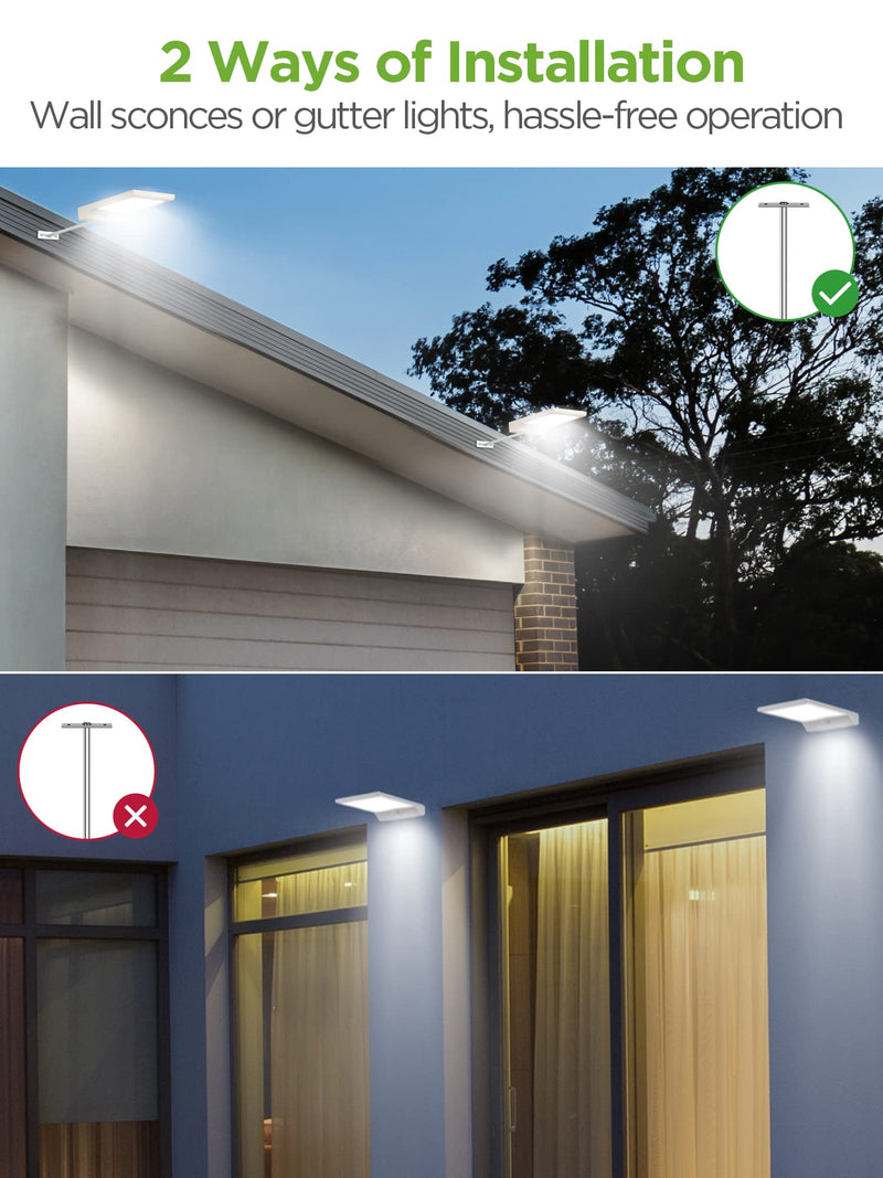 InnoGear Solar Gutter Lights Outdoor, 80 LED Wall Mount Lighting with Motion Sensor 4 Working Modes IP65 Waterproof 450 Lumens for Front Door Yard Garage, Pack of 2