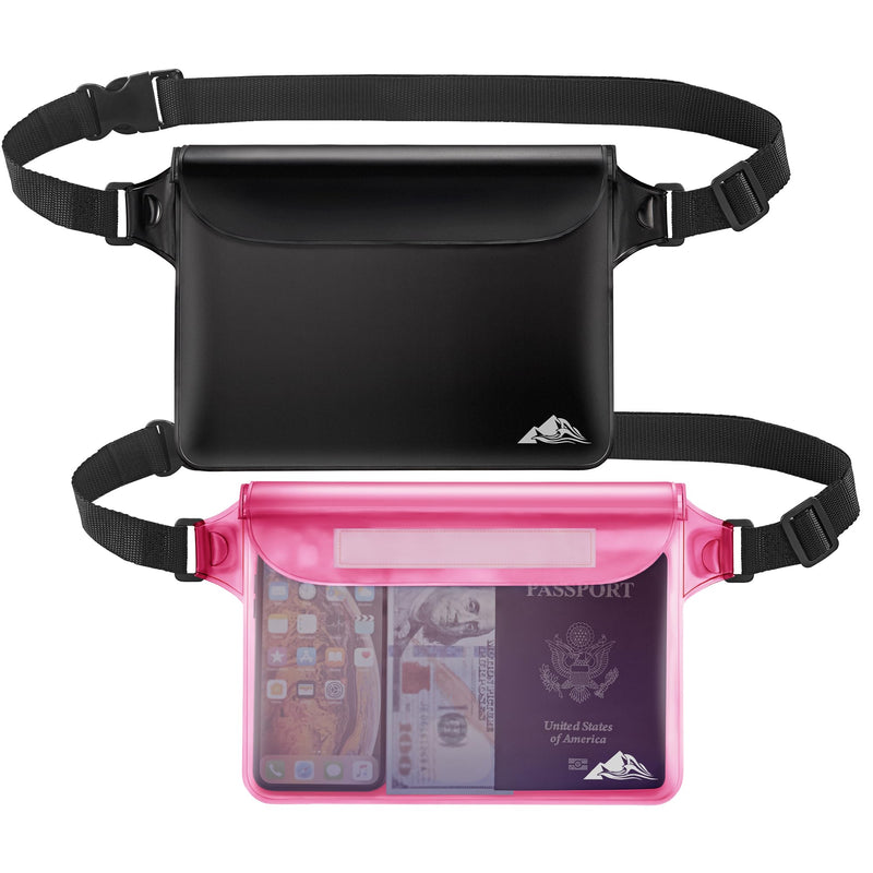 HEETA Waterproof Dry Bag for Women Men (Transparent Blue 5L) Bundled with 2-Pack Waterproof Pouch with Adjustable Waist Strap (Black & Pink)