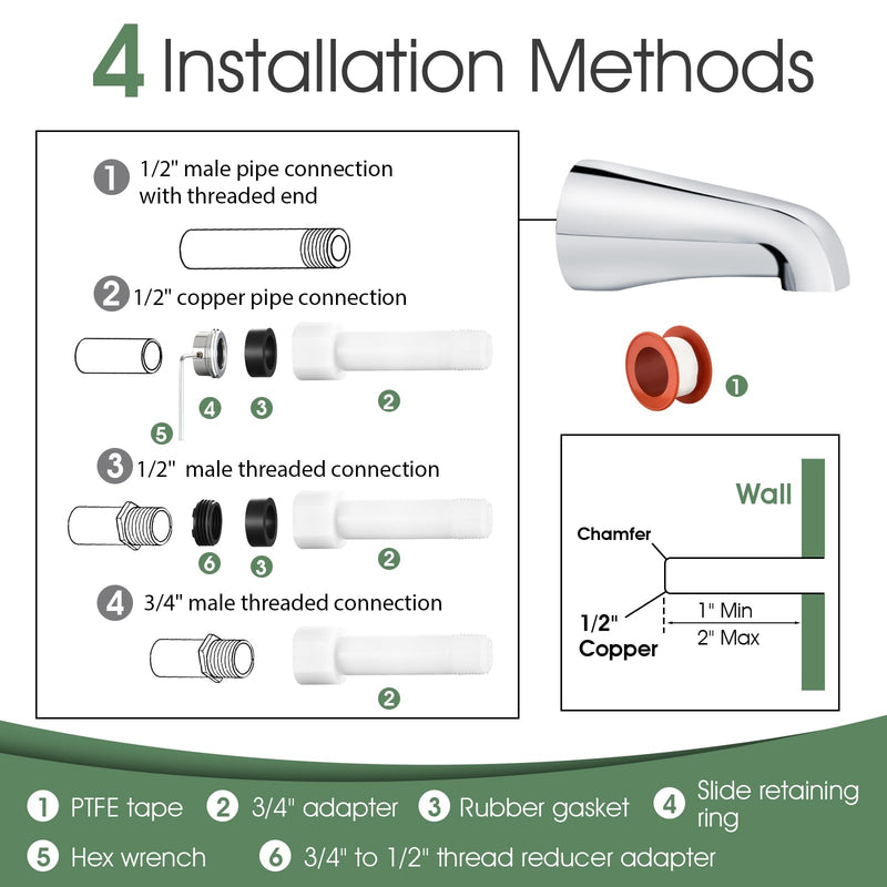 Bathtub Faucet and Shower Knobs Replacement,Easy to Install Tub Spout Set for 1/2" Copper Pipe,1/2" IPS and 3/4" IPS with Install Tool