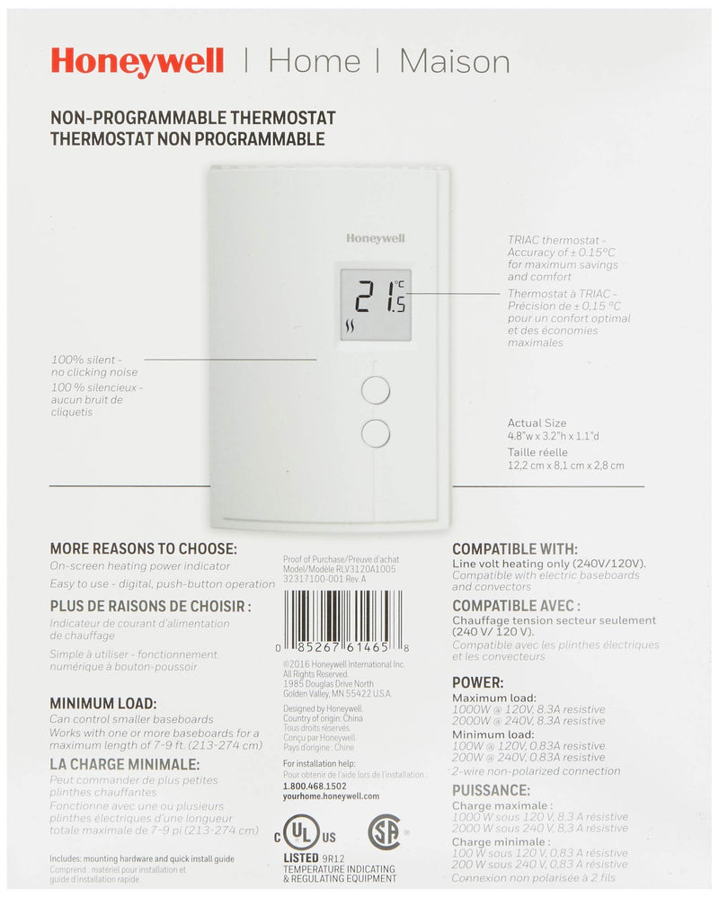 Honeywell Home RLV3120A1005 Digital Non-Programmable Thermostat, White