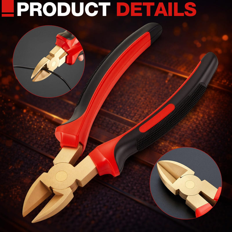 Hicarer 8" Non Sparking Diagonal Cutting Pliers Aluminum Bronze Spark Free Wire Cutters Non Magnetic Flush Cutting Corrosion Resistant Safety Tool Electronics Jewelry Industrial Explosive Environments