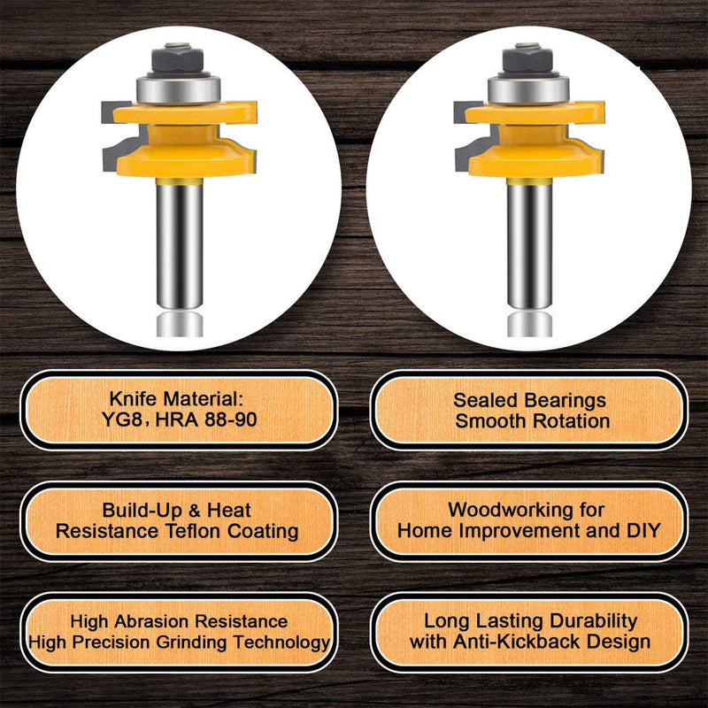 LEATBUY 3 PCS Router Bit Set 1/2-Inch Shank Woodwork Round Over Raised Panel Cabinet Door Rail and Stile Router Bits Sets Woodworking Wood Cutter Carbide Groove Tongue Milling Tool (AJ-5) AJ-5