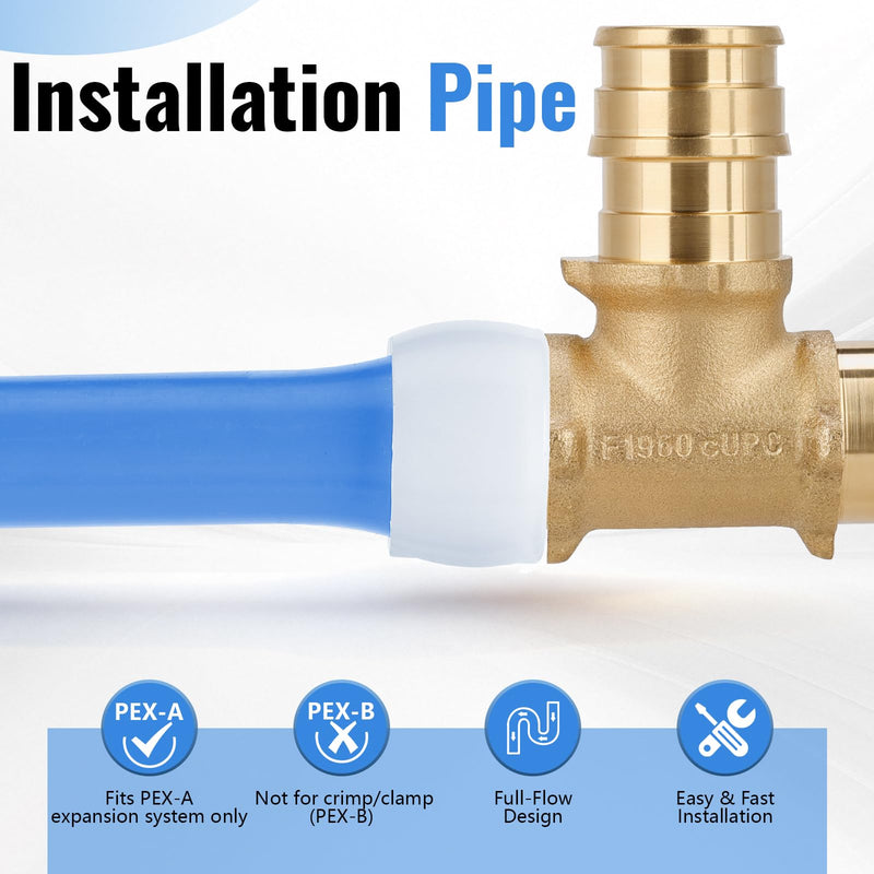 (10-Pack YVSKM) 1/2" PEX-A Tee Expansion Fitting, Lead-Free Brass Full Flow Connector, ASTM F1960 & cUPC Certified for Residential Hot & Cold Water and Radiant Heating Systems 1/2 Inch 10-Pack