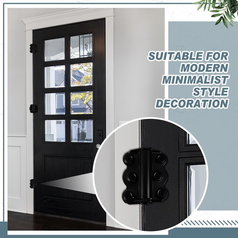 Zonon 6 Pack Black Self Closing Screen Door Hinge 2 3/4" Heavy Duty Steel Including 2 Pcs Adjustable Self Closing and 4 Pcs Unadjustable Spring Loaded Hinges for Screen Interior Exterior Door
