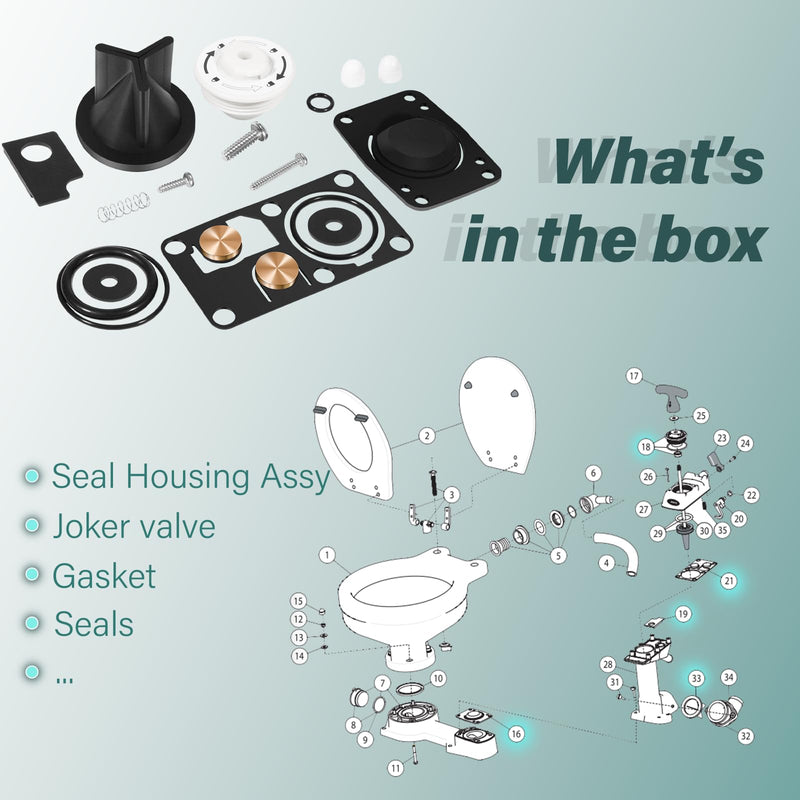 29045-3000 Twist N Lock Marine Manual Toilet Service Kits Fit for Jabsco 29090-3 & 29120-3 Series Toilet, 2008 and Up