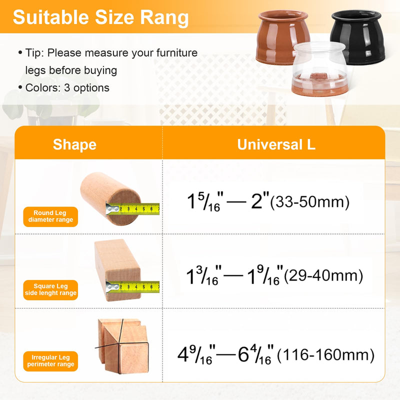 36Pack Silicone Chair Leg Floor Protectors, Chair Leg Protectors for Hardwood Floors, Thicken Rubber Chair Feet Caps Covers Pads, Protect Furniture Wood Floors from Scratching and Reduce Noise Clear-36Pcs Universal L(1.3"-2")
