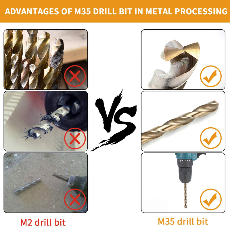 13/64 Inch Cobalt Drill Bit Set, M35 Jobber Length Twist Drill Bits,Suitable for Drilling in Hard Metal, Stainless Steel, Cast Iron,10 Pieces 13/64"(10pcs)