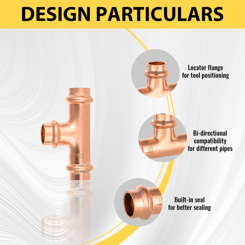 10 PCS Foskan Copper Press Fittings, 1/2" x 1/2" x 1/2"Press Fit Tee 10 0.5 Inch