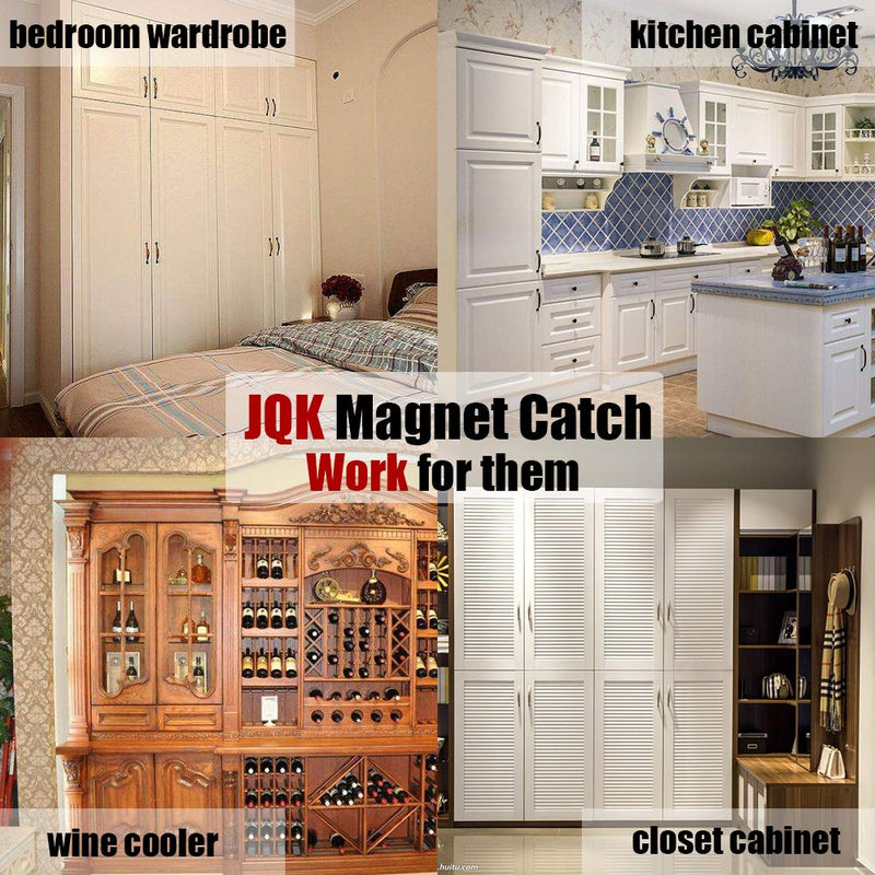 JQK Magnetic Cabinet Door Catch, Stainless Steel Closet Catches with Strong Magnetic, 1.2mm Thickness Furniture Latch 30 lbs (Pack of 4), CC101-P4 Silver