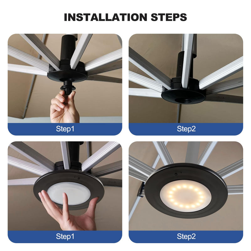 LED Patio Umbrella Lights with Remote, Black Portable Rechargeable Battery Cantilever Umbrella Light with 3 Brightness, 12 Color Mode Dimmable for Patio Umbrellas, Camping Tents, Outdoor Use