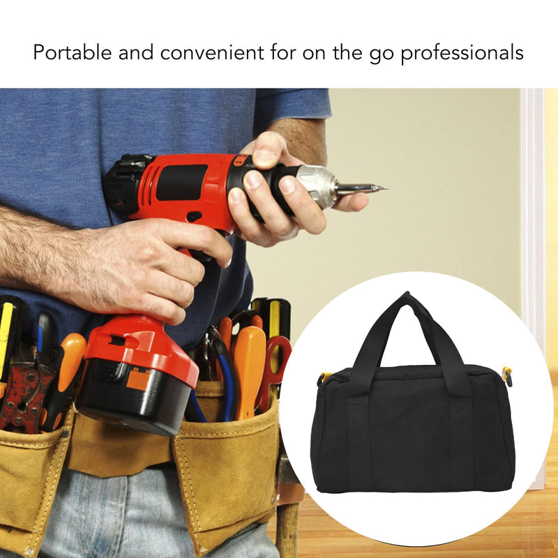 Tool Bag 16 Inch Canvas Wide Mouth Tool Bag Large Capacity Tools Storage Bags Black Waterproof Electrician Toos Pouch with Compartment, Zippers Tote for Wrench Screwdriver Pliers 16in
