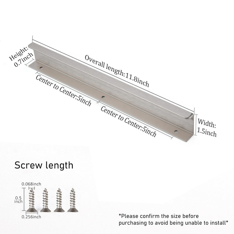 Finger Pull for Cabinets Kitchen Drawer knobs Low Profile Door Dresser Bathroom Long Cupboard Cabinet Pulls Handles Aluminum 10 Pack Brushed Nickel 11.81" Easy Installation 10" Hole Center 11.81" Overall Length