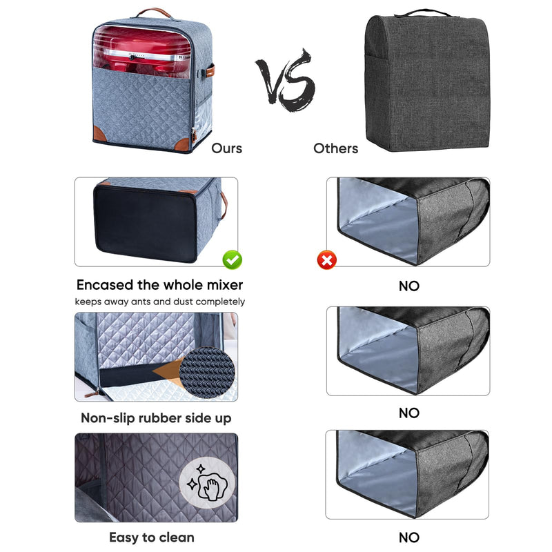BAGSPRITE Stand Mixer Cover with Appliance Sliders Base Compatible with KitchenAid Mixer-Storage Bag for 6/7/8 Quart with Pockets for Kitchen Aid Accessories and Attachments Grey Fit for 6 - 8 Quart