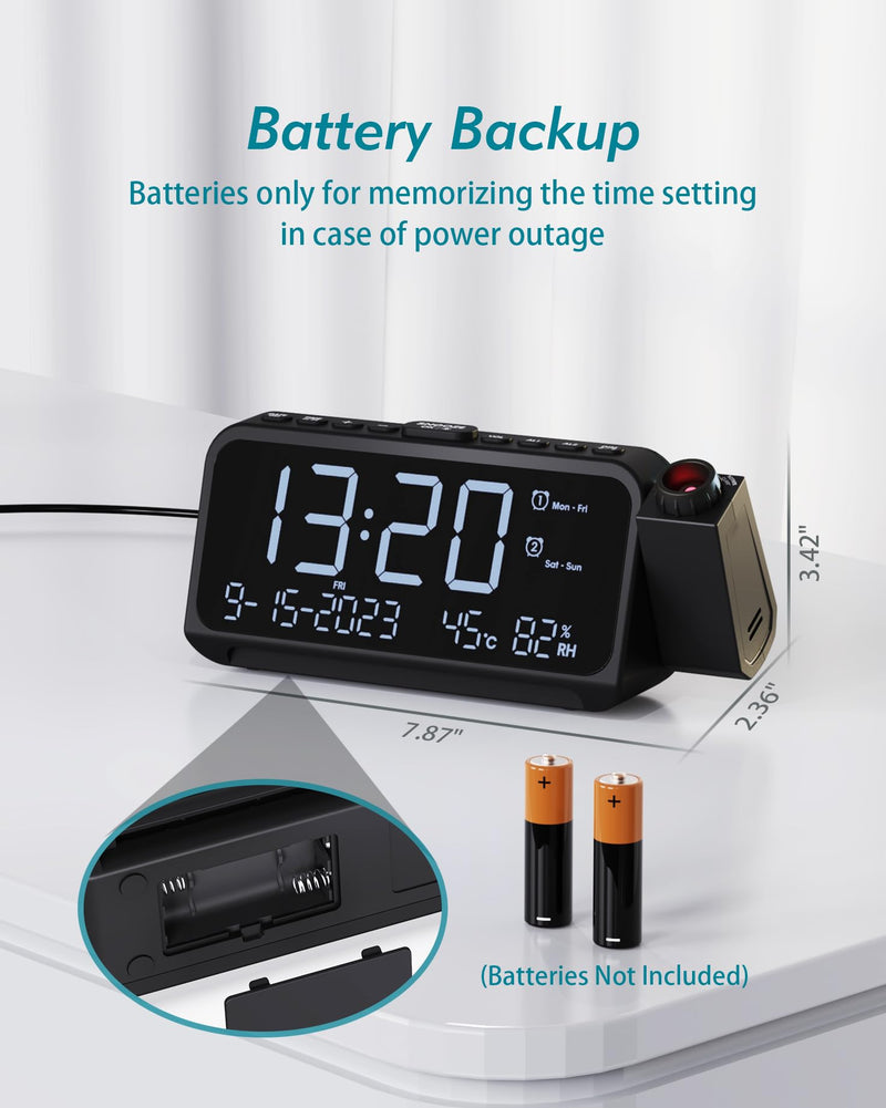 Roxicosly Projection Alarm Clock for Bedroom Ceiling, 118 dB Super Loud for Heavy Sleepers, Dual Alarm with Weekday/Weekend, Adjustable Volume, 6.7" Large Digital Dimmable Display, Easy to Read White Digit+red Projection