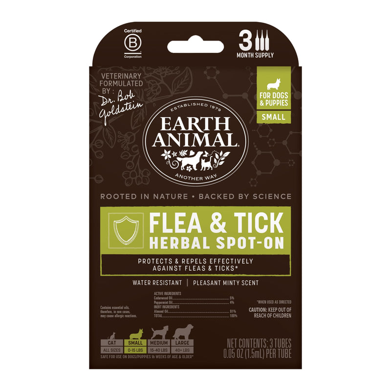 Earth Animal Apothecary Natural Flea & Tick - Herbal Spot-On for Small Dogs & Puppies - 3 Applications (3 Month Supply)