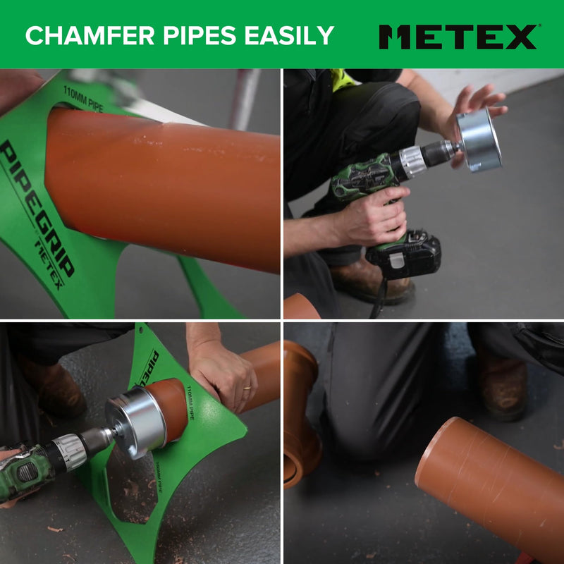 Chamf Deburring Tool 4 1/3"/110mm PVC Plastic Soil Drainage Pipe Chamf Works Easily Mounted On A Power Drill. Applies Industry Standard 15 Degree Chamfer in 15 Seconds.
